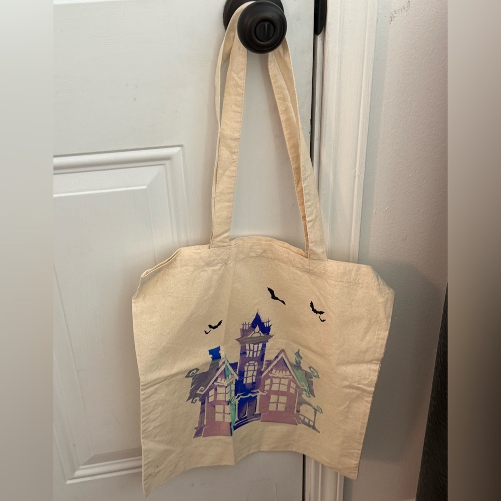NWOT Top Design Muted Metallic Haunted Castle Halloween Canvas Tote Bag